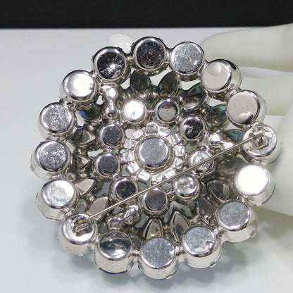 Mid Century Blue Aurora Borealis Brooch, Rhodium Plated, 1960s Vintage Jewelry