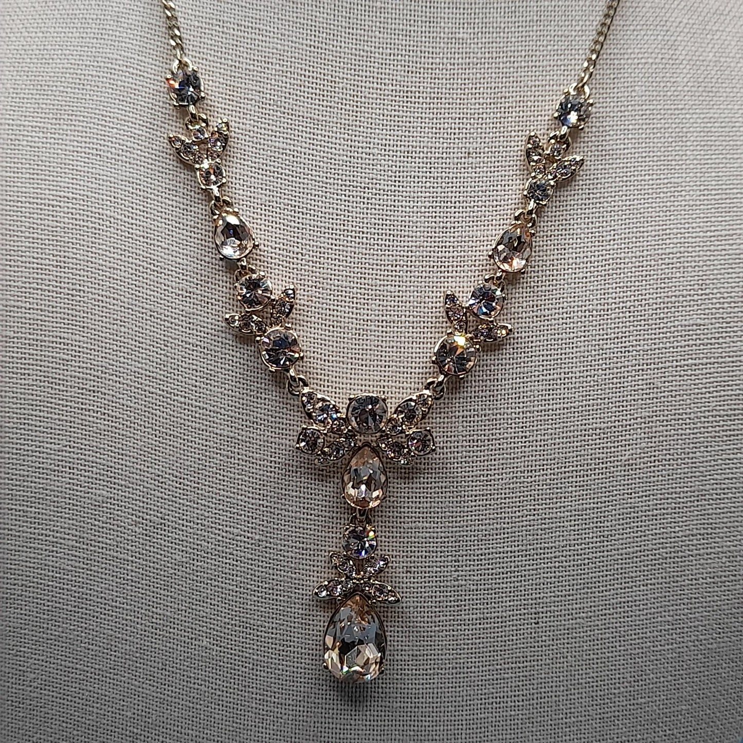 Vintage Givenchy Necklace & Earrings Set – Gold Tone Crystal Teardrop Jewelry