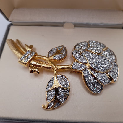 Vintage Nolan Miller Pave Rhinestone Gold Plated Large Brooch, Original Box, Vintage Gift