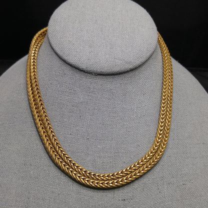Miriam Haskell Brass Wheat Chain Long Necklace, 30 Inches, 1940s Vintage Jewelry