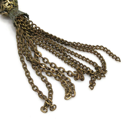 Victorian Purple Topaz Glass Pendant Necklace, Golden Brass, 1920s Vintage Jewelry