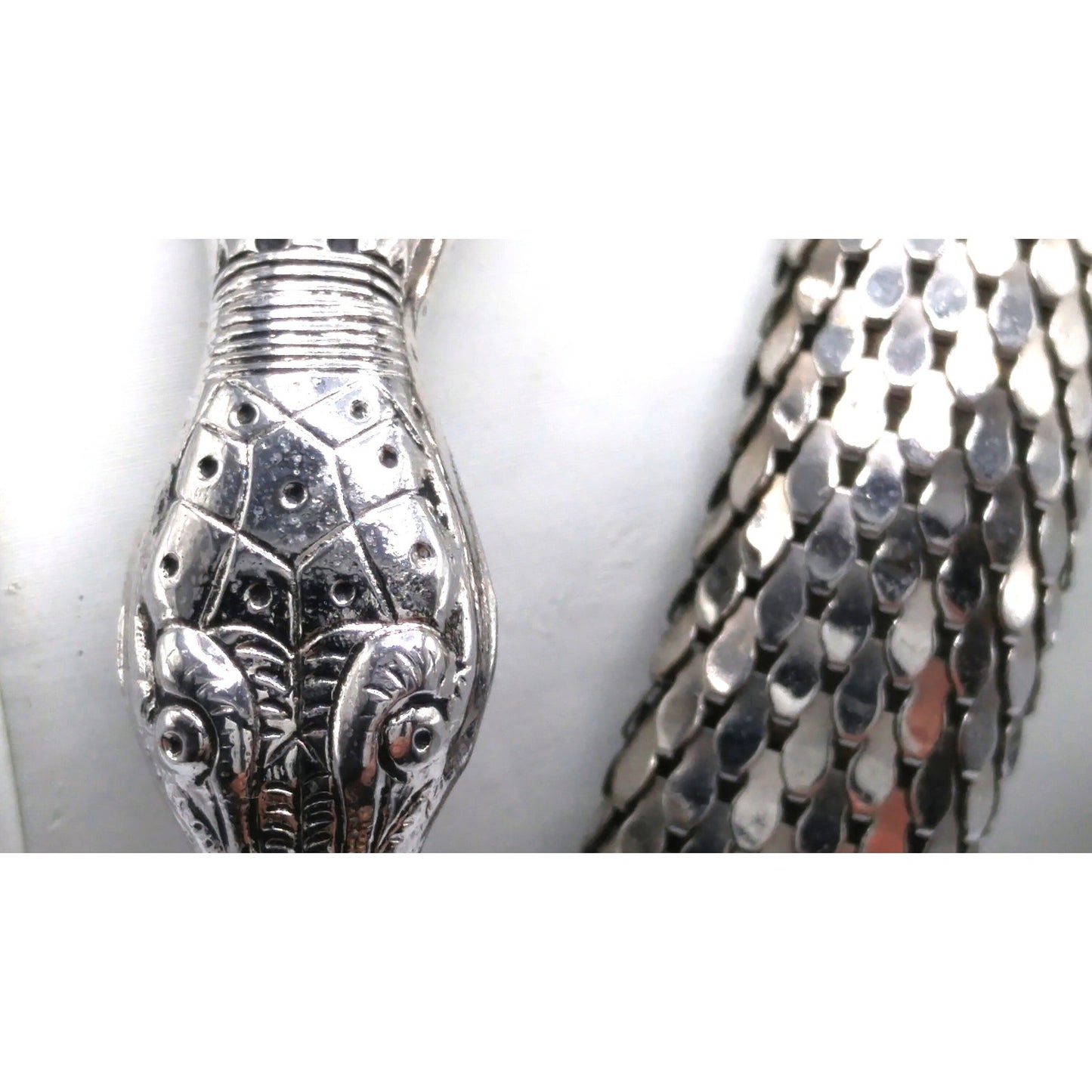 Whiting & Davis Snake Mesh Necklace Bracelet 1970s Egyptian Revival Book Piece