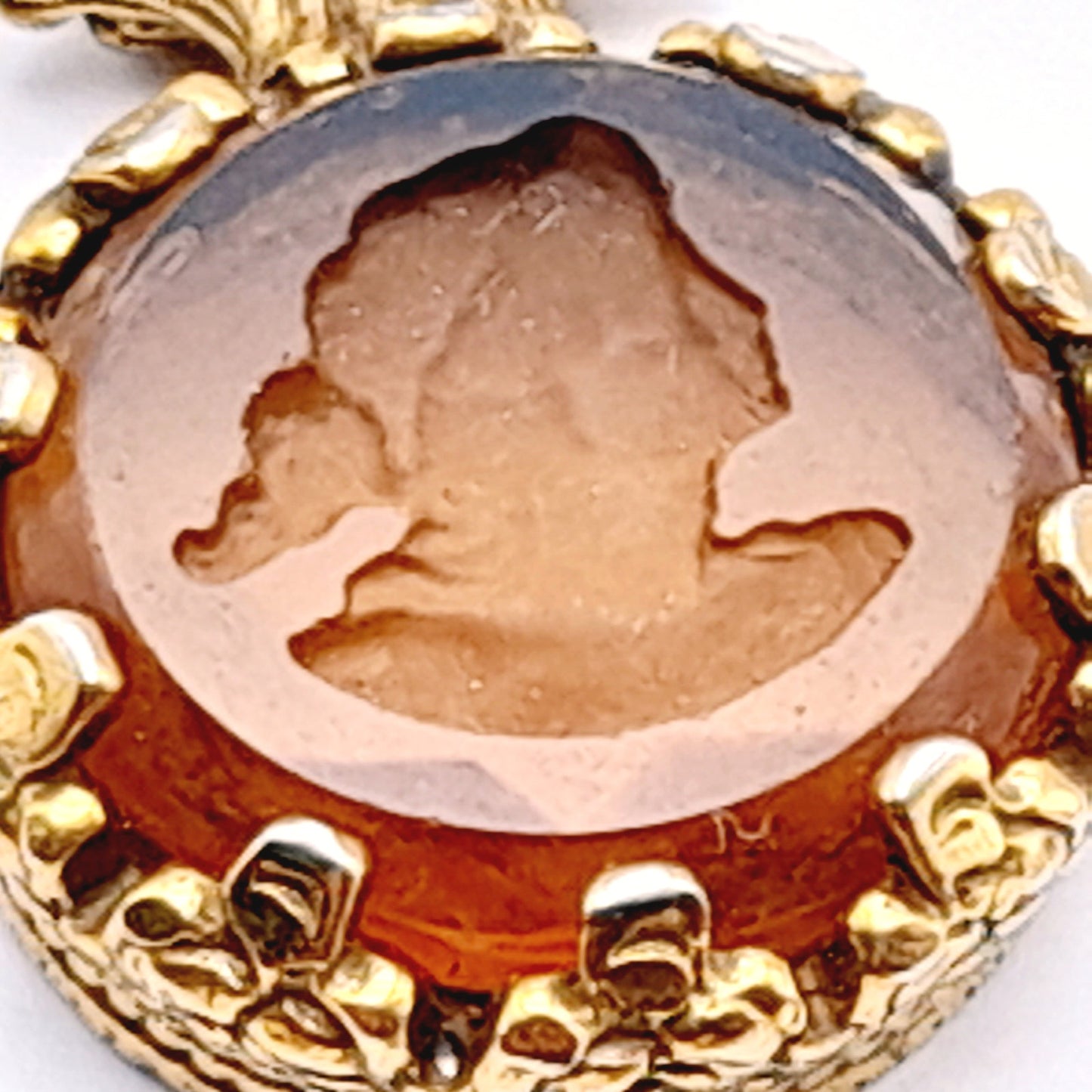 Vintage Goldette Three Layering Strands Intaglio Cameo Pendant Necklace