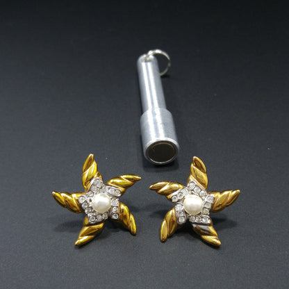 Krementz Gold Plated Starfish Earrings, Faux Pearls, 1970s Vintage Jewelry