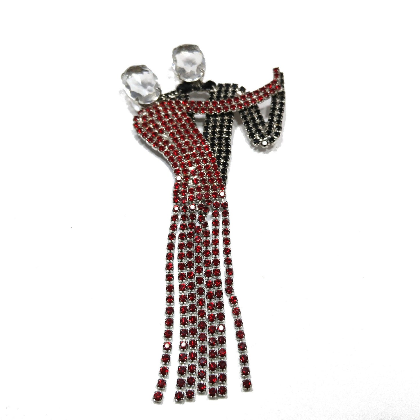 Dancing Couple Rhinestone Brooch, Dangling Fringe Dress, 1950s Vintage Jewelry