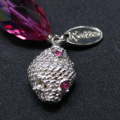 Vendome Hot Pink Crystal Necklace & Clip Earrings Set 1960s AB Teardrop Beads