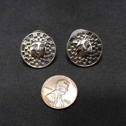 Laurel Burch Cat Face Post Earrings, Checkerboard Background, Rhodium Plate