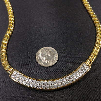 Vintage Swarovski Clear Rhinestone Gold Chain Necklace 1980s Swan Logo Signed