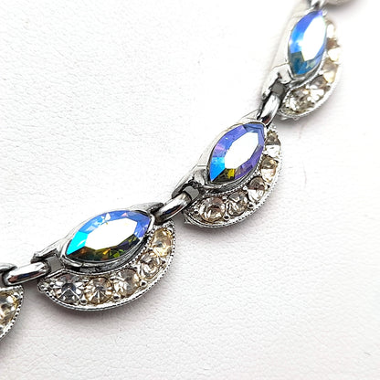 Bogoff Blue Rhinestone Rhodium Plated Choker Necklace Clip Earrings Set