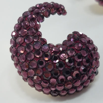 Vintage Richard Kerr Clip Earrings 1980s Encrusted Purple Swarovski Flat-Backs