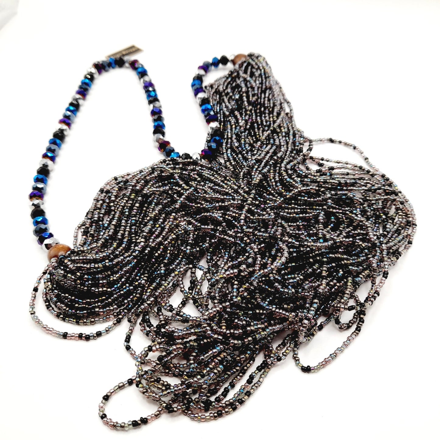 Vintage Joan Rivers Multistrand Purple Blue Silver Beaded Necklace