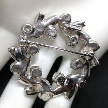 Eisenberg Rhinestone Wreath Brooch, Rhodium Plated, 1950s Vintage Jewelry
