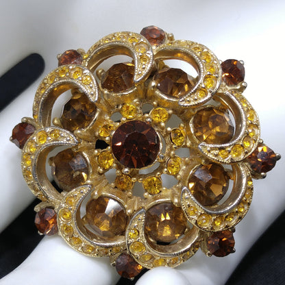 Mid-century SPHINX Light Dark Topaz Rhinestone Brooch, 1950s Vintage Jewelry