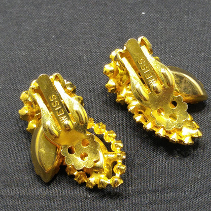 Weiss Green Clear Rhinestone Earrings, Gold Plated, 1960s Vintage Jewelry