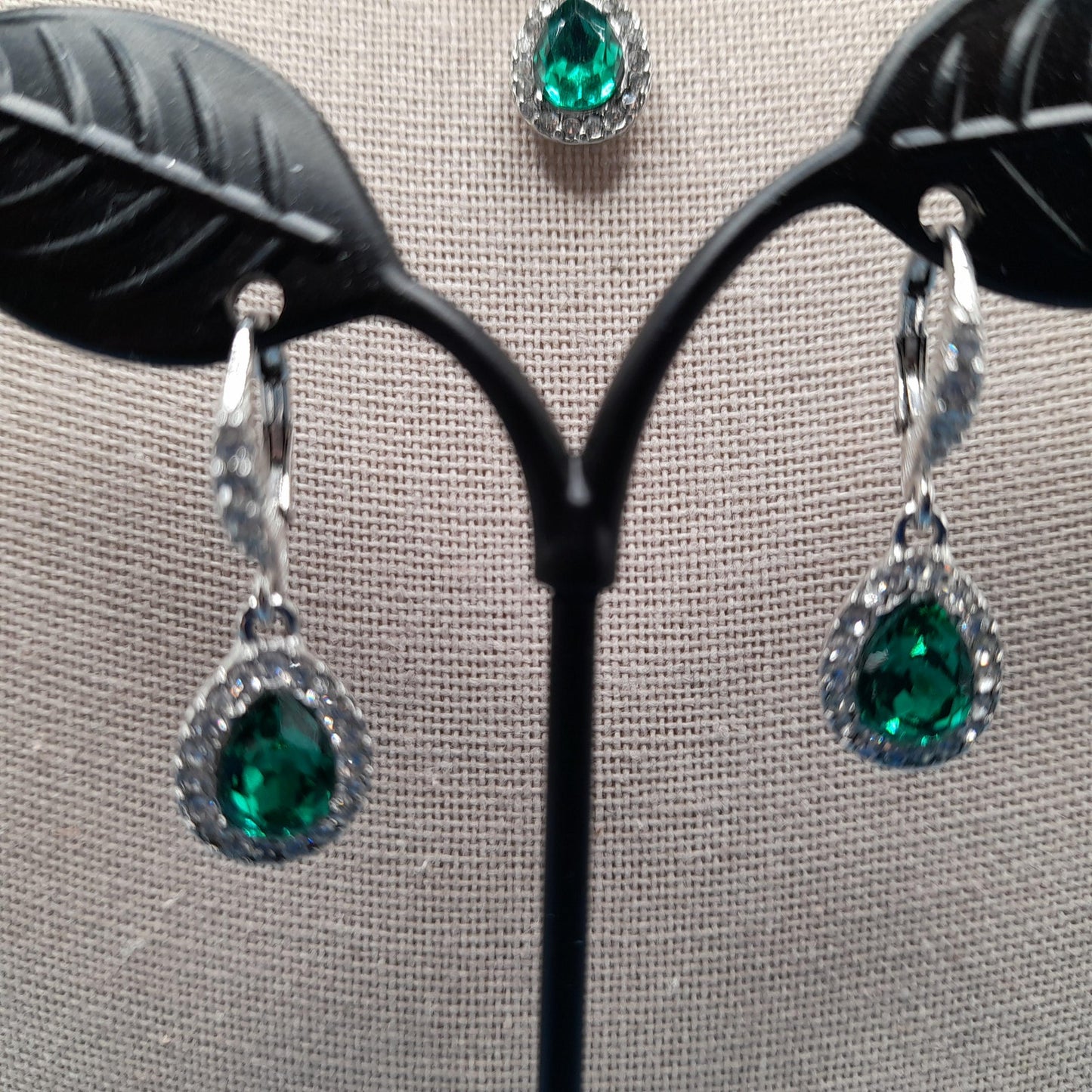 Givenchy Necklace & Earrings Set – Silver Tone Emerald Green Crystal Jewelry