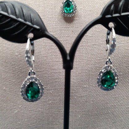 Givenchy Necklace & Earrings Set – Silver Tone Emerald Green Crystal Jewelry