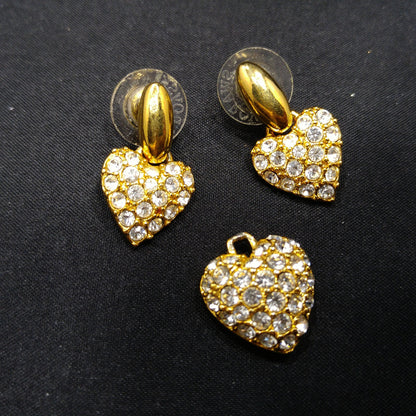 Swarovski Swan Logo Heart Earrings & Pendant Set, Gold Plate, Clear Pave Crystal