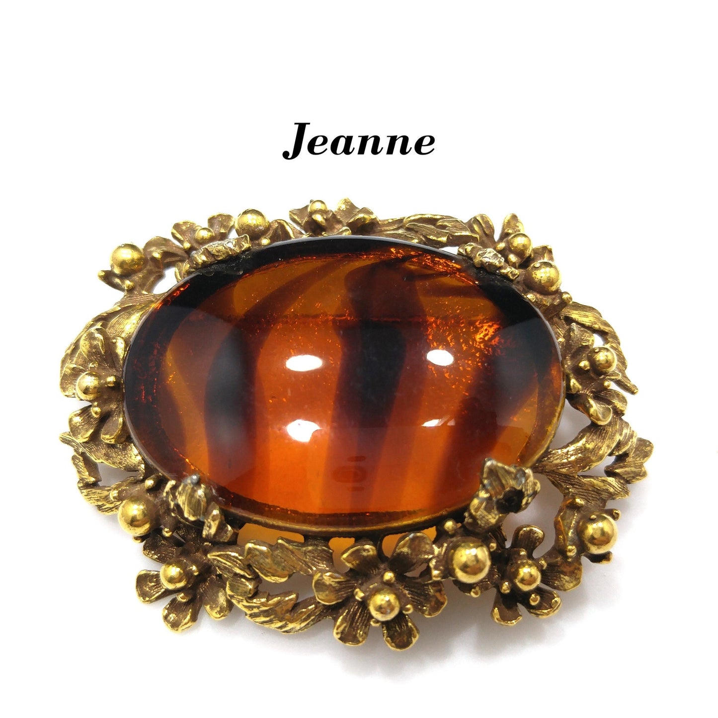Jeanne Two Toned Glass Brooch, Light Dark Topaz Striped, 1960s Vintage Jewelry