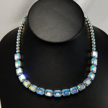 Vintage Weiss Rhinestone Choker Necklace,  Peacock Aurora Borealis Rhinestones