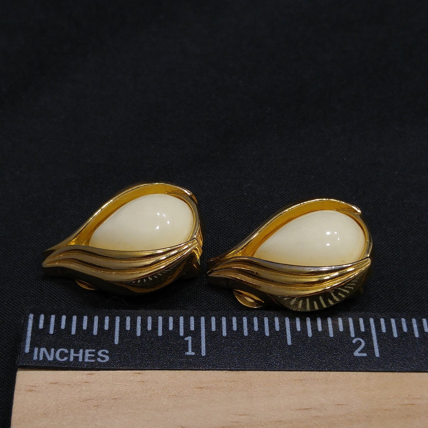Christian Dior Cream Gold Plated Earrings, Rose Bud Shaped, 1980s Vintage Jewelry