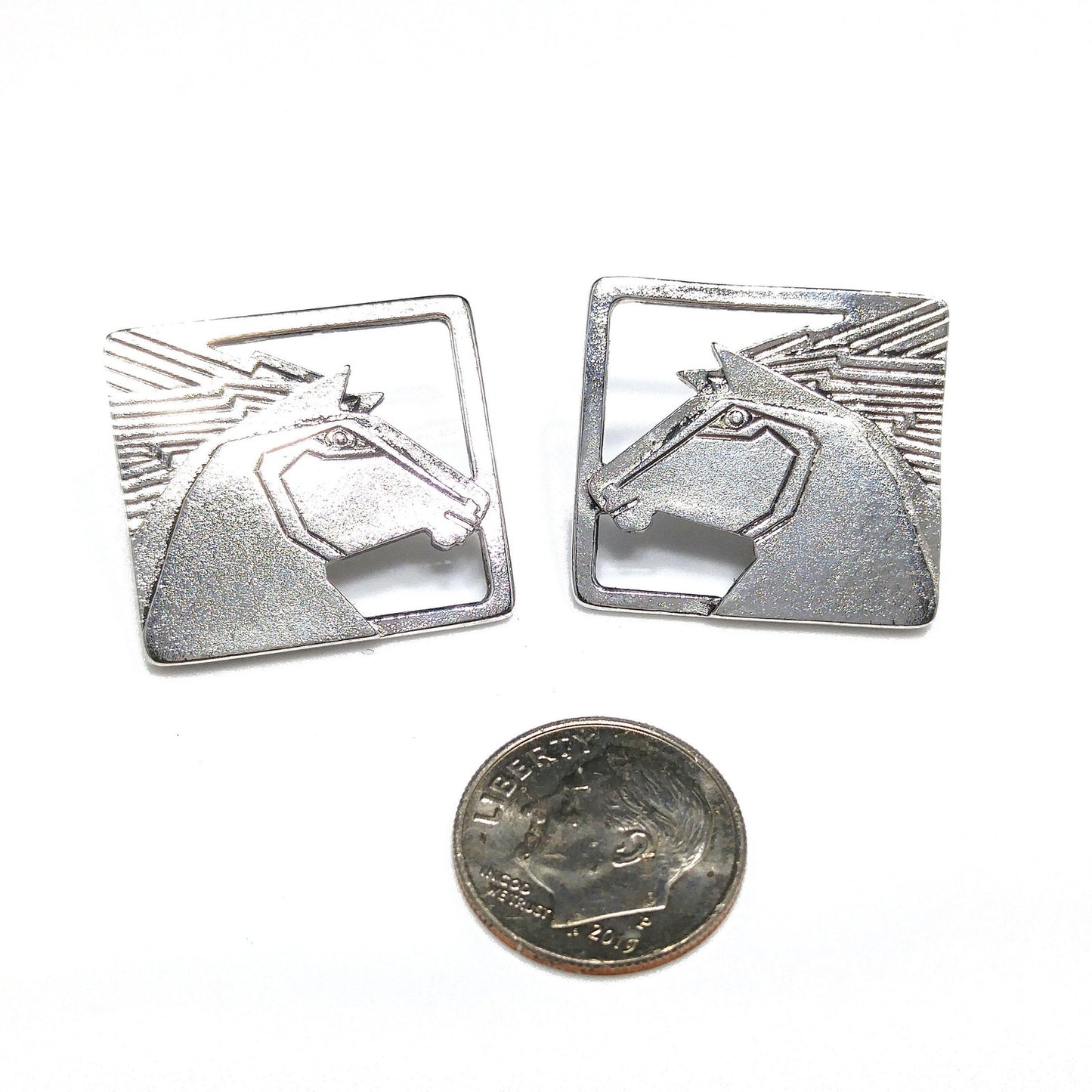 Vintage Laurel Burch Stallion Horse Post Earrings, Rhodium Plated