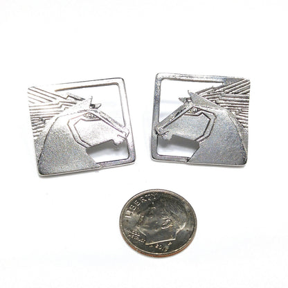 Vintage Laurel Burch Stallion Horse Post Earrings, Rhodium Plated