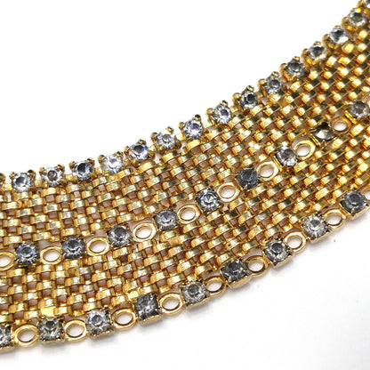 Rare Duane Mesh Rhinestone Necklace, Gold Plated, 1950s Vintage Jewelry