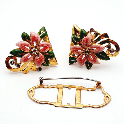 Coro Duette 1930s Enamel Floral Brooch or Two Dress Clips