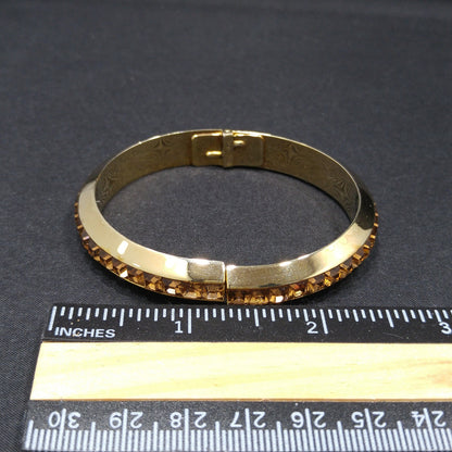 Whiting & Davis Topaz Square Rhinestone Hinged Bracelet, Bezel Set, 1960s Vintage Jewelry