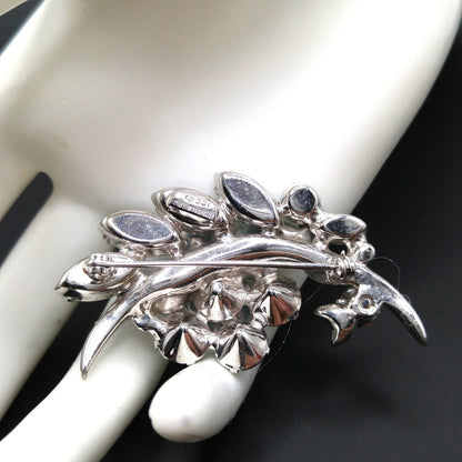 Eisenberg Ice Light Blue Floral Brooch, Rhodium Plated, 1960s Vintage Jewelry