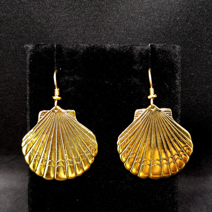 Laurel Burch Seashell Dangle Earrings, Gold Plated, Gold Filled Ear Wires, 1980s