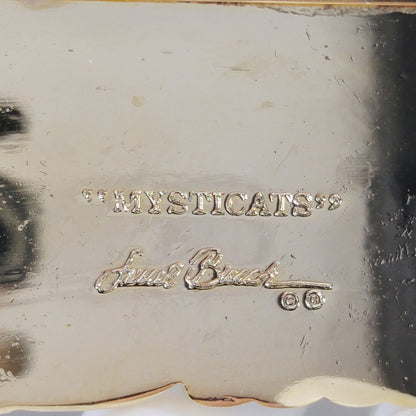 Laurel Burch "Mysticats" Large Cat Brooch, Gold Plated Cloisonne, 1980s