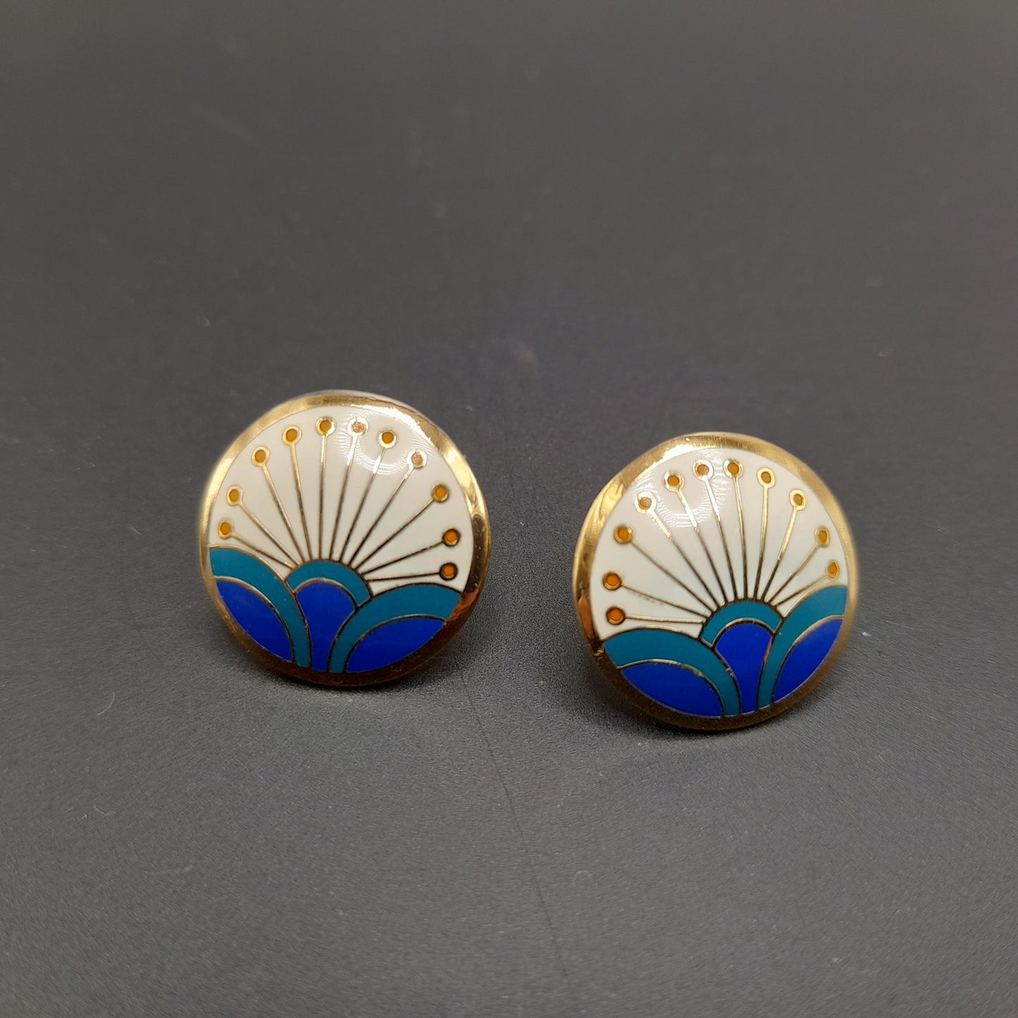 Laurel Burch "Kirin" Post Earrings, Vintage 1980s Enamel Earrings, Gold Plated Designer Jewelry, Retro Artistic Statement Earrings