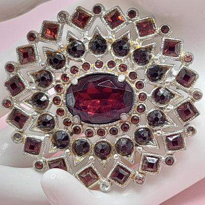 Vintage Purple Rhinestone Oval Brooch, Pot Metal, C Clasp, 1930s