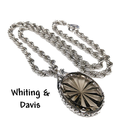 Whiting & Davis Smoky Tourmaline Faceted Pendant Necklace,  Rope Chain, 1960s