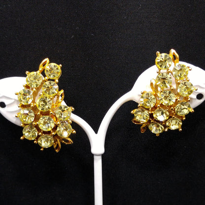 Weiss Light Jonquil Rhinestone Earrings, Gold Plated, Ear Climber, 1960s Vintage Jewelry
