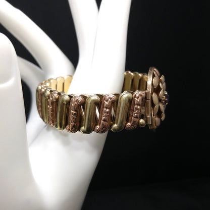 Antique Lustern Expansion Sweetheart Bracelet, 12KGF Sterling, Purple Rhinestones, 1920s Vintage Jewelry