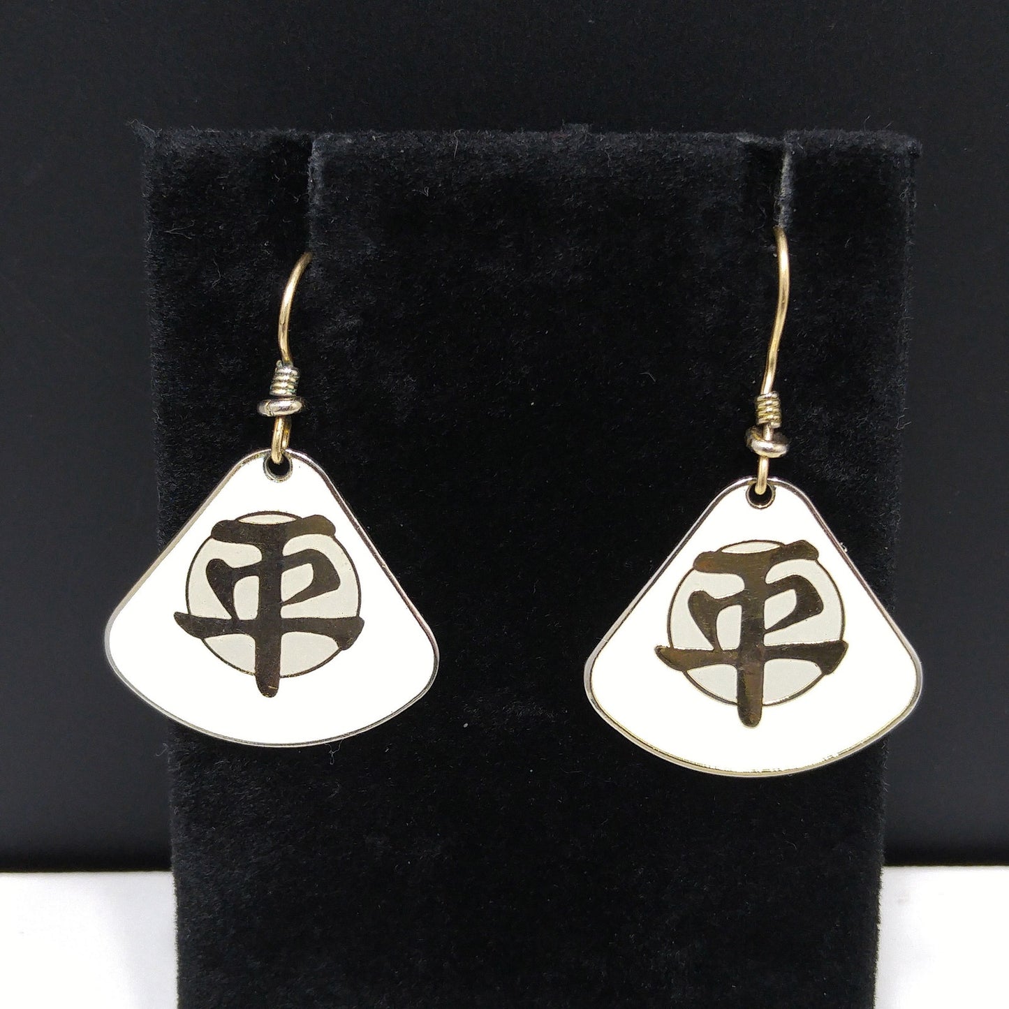 Vintage Laurel Burch Tranquility Earrings, Gold Plated, Cream Enamel