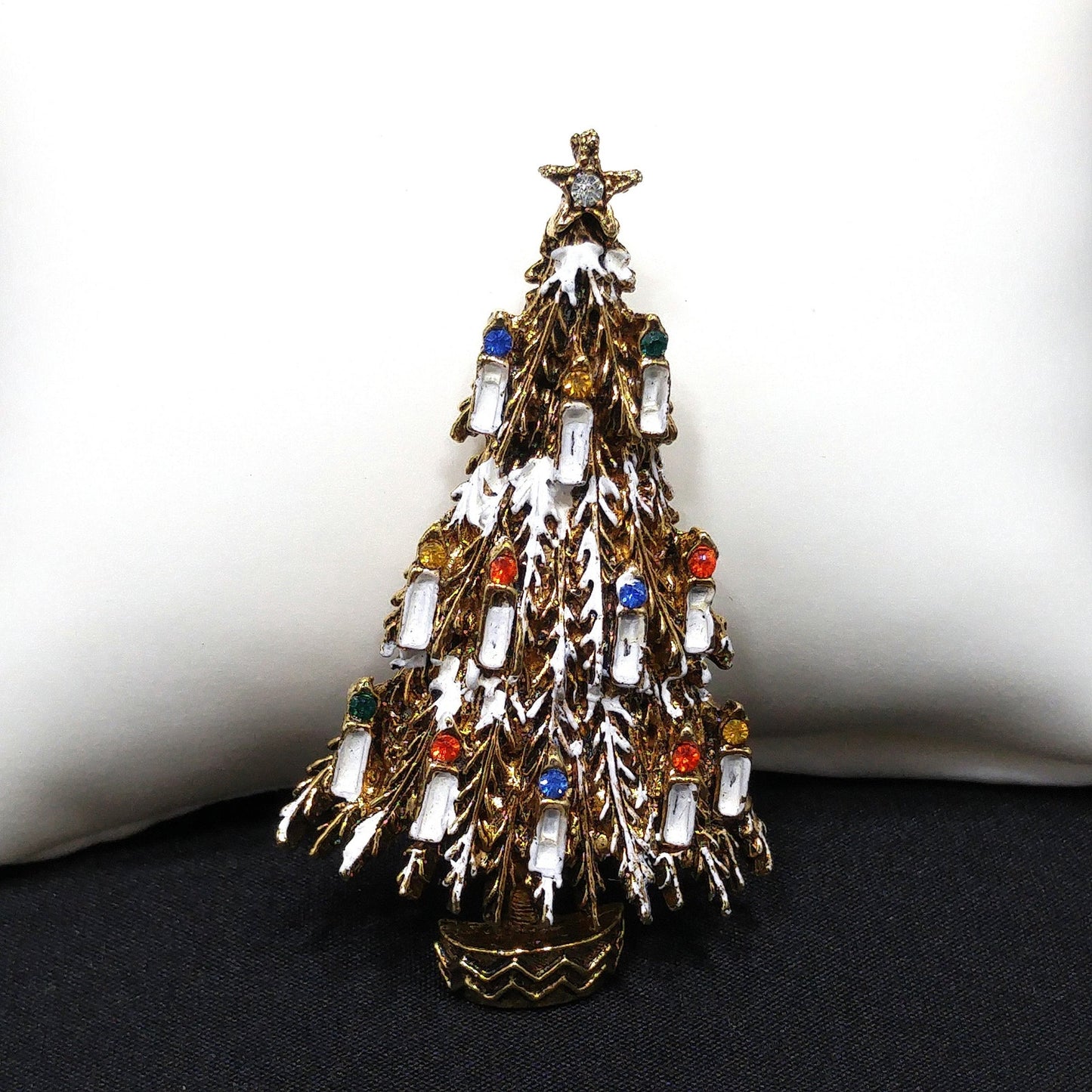 Vintage ART Arthur Pepper Christmas Tree Brooch Enamel Candles 1960s Book Piece