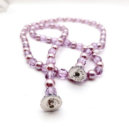 Vintage Joan Rivers Lavender Glass Pearls Crystal Beaded Necklace, Rhinestone Screw Clasp