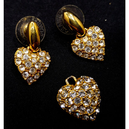 Swarovski Swan Logo Heart Earrings & Pendant Set, Gold Plate, Clear Pave Crystal