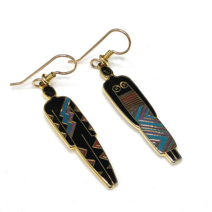 Laurel Burch "Man" & "Woman" Tribal Earrings, Gold Plated, 1980s Vintage Jewelry