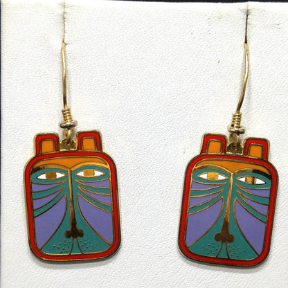 Laurel Burch "Toshio" Drop Earrings, Gold Plated & Enamel Cloisonné, 1980s Vintage Jewelry
