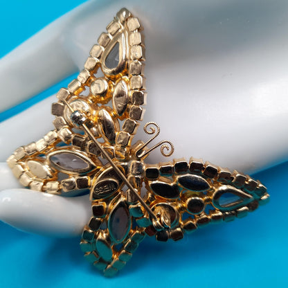 Vintage Weiss Butterfly Brooch, Pastel Rhinestones, Gold Plated, 1960s Jewelry