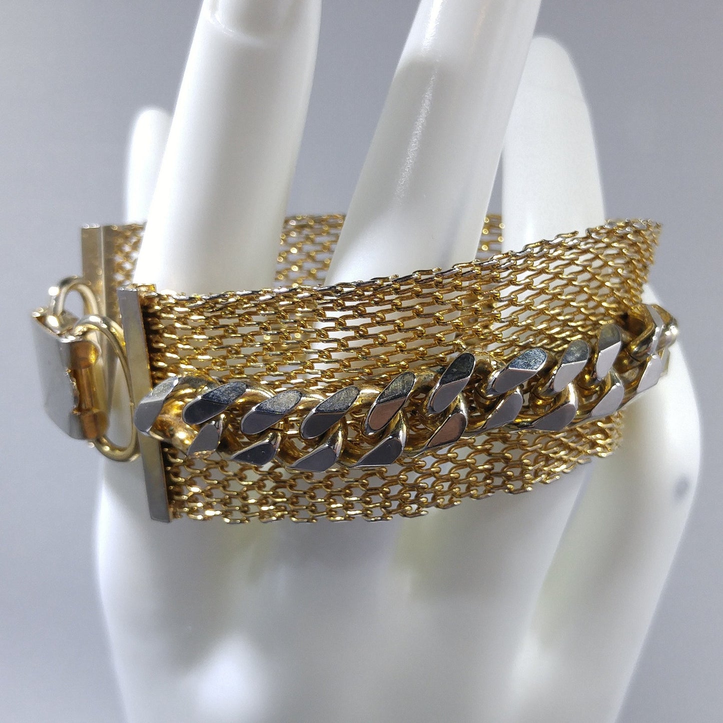 Hattie Carnegie Mesh Chain Bracelet, Gold Plated, 1950s Vintage Jewelry