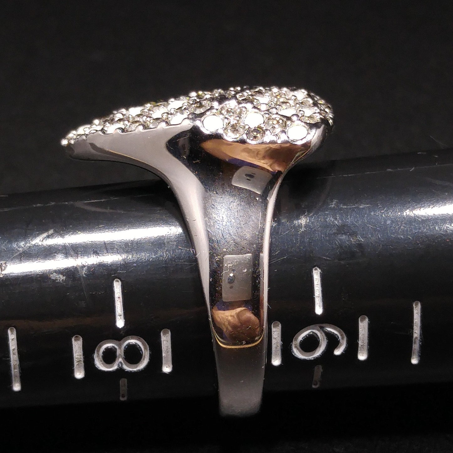 Swarovski Rhinestone Cocktail Ring, Triangular Shape, Clear Smoky & Faux Opal Crystals, Vintage Size 8.5, Swan Logo