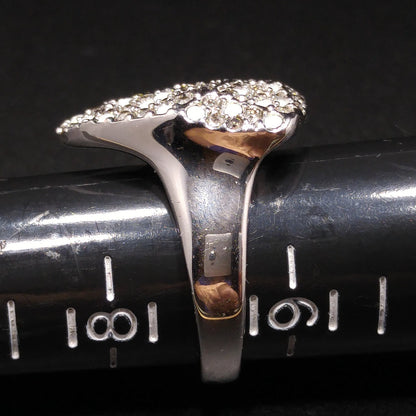 Swarovski Rhinestone Cocktail Ring, Triangular Shape, Clear Smoky & Faux Opal Crystals, Vintage Size 8.5, Swan Logo