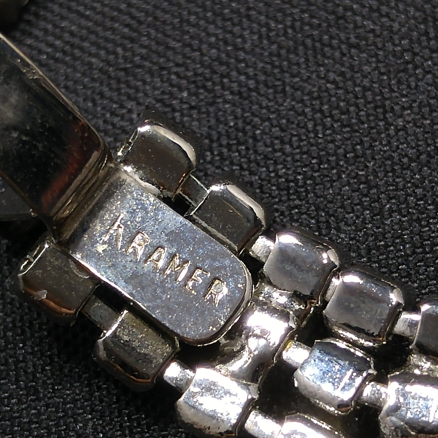 Kramer Clear Rhinestone Bracelet, Rhodium Plated, 1950s Vintage Jewelry
