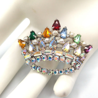 Unsigned B. David Rhinestone Crown Brooch, Mother's Crown, 1960s Vintage Jewelry