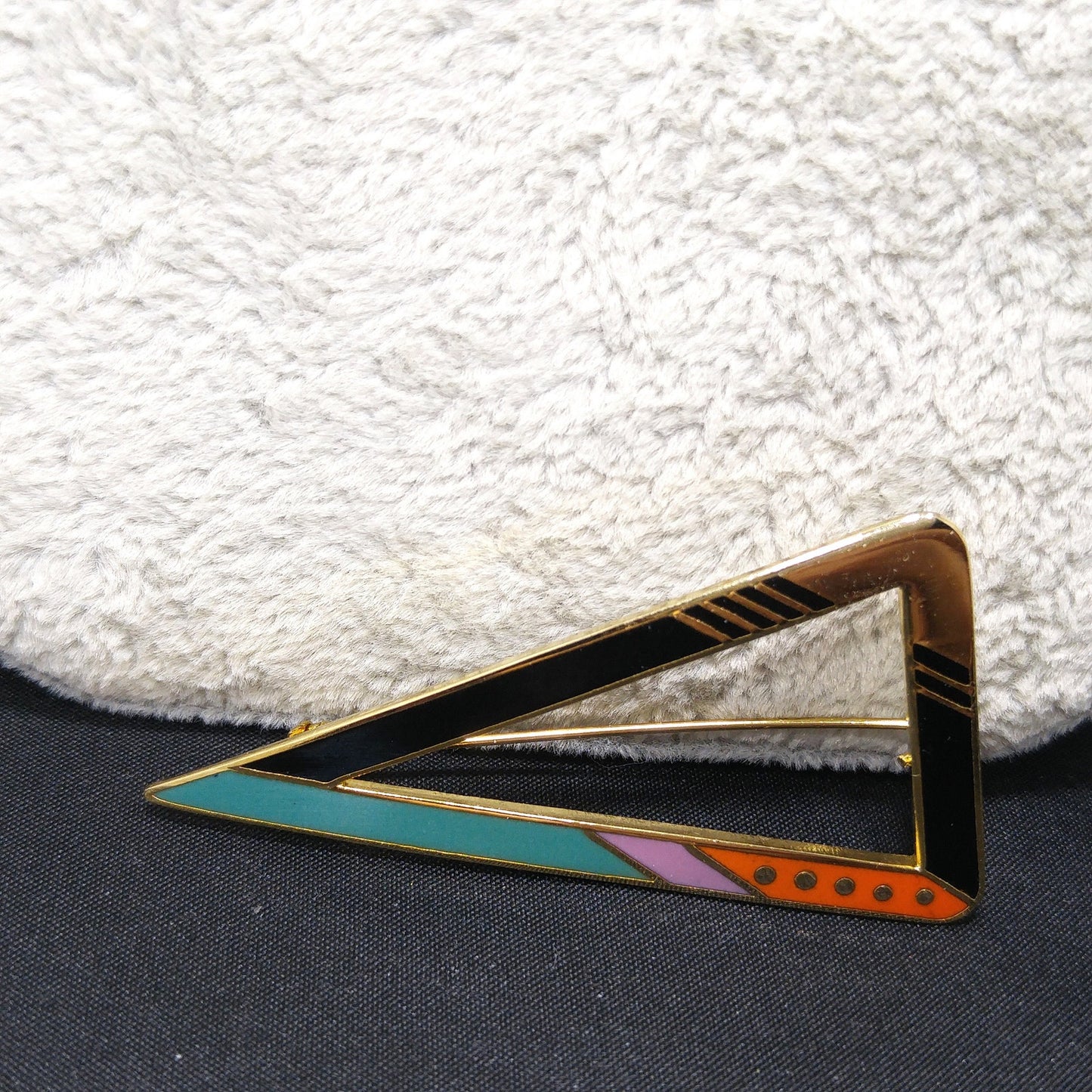 Vintage Laurel Burch "Zemi" Geometric Brooch, Triangle, Gold Plated, 1980s